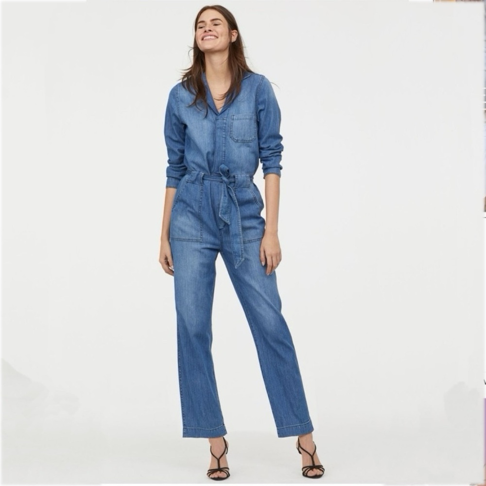 H&M Belted Denim Jumpsuit
